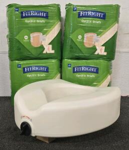 (4) Packs FitRight XL Adult OptiFit Briefs, New Toilet Seat Riser With Lock