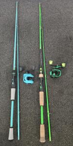 (2) OneBass 7' Fishing Rod And Baitcaster Reel Combos- New In Box