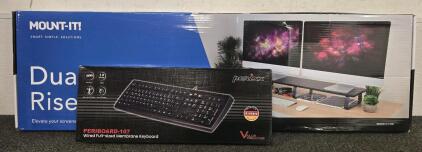 Dual Monitor Riser, Perixx Periboard-107 Wiree Membrane Keyboard