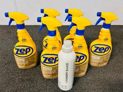 (6) Bottles Of Zep Granite And Stone Cleaner/ Protectant and (1) Bottle Of Laundry Sauce Performance Fabric Conditioner (Siberian Pine)