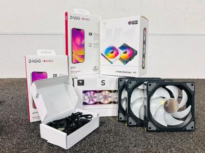 (2) Jungle Leopard Interstellar V1-120mm Computer Fans and (2) Zagg Invisible Shield IPhone Screen Protectors