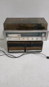 (1) Vintage ERC Stereo/8 Track Player/Turntable & (1) Vintage Cassette Holder