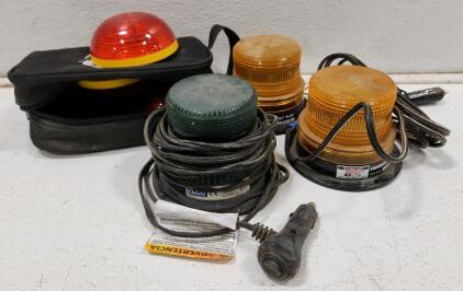 (2) Federal Signal 220200-02 Firebolt Plus Strobe Beacon (1) ECCO Brand Emergency Warning Light (3) Flare Alert LED Safety Light W/ Case