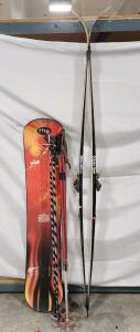 (1) Golden Team Touring Cross Country Ski Pair (1) Weston Riva Snowboard (2) Assorted Ski Poles