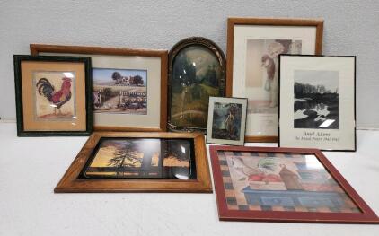 (1) Vintage Framed W.A. Carson Deer Print (1) Framed Good Morning by Bessie Pease Gutmann Art Print (1) Framed Folk Art Print by Beth Cummings And More