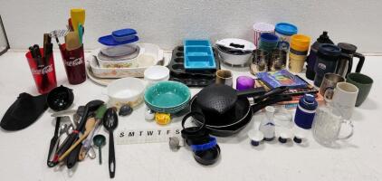 (1) Traditional Japanese Sake Set (1) Frosted Glass Poinsettia Mug And Assorted Kitchenware And Utensils
