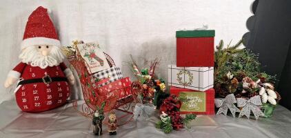 (1) Metal Sleigh & Assorted Christmas Table Decor