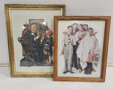 (1) 15 3/4" X 12 1/2" Norman Rockwell Barbershop Quartet Custom Framed Print (1) 18" X 13 3/4" Norman Rockwell Doctor And Doll Framed Print