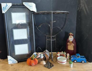 Lot Of Assorted Items - 3 Picture Frame , Flush Wall Plant Table , Xmas Decor , & More