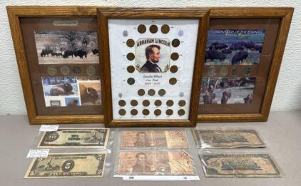 Currency Collection: Haitian Gourdes, WWII Japanese Pesos, US Coins, Framed Sets