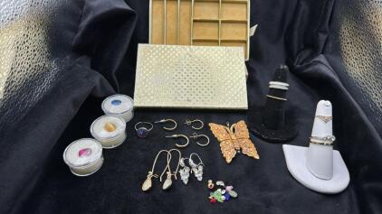 Assortment Of Earrings, Rings, Stones & Beads