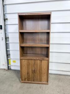 (1) 3-Tier & Cabinet Wooden Shelving Display- 30&rdquo;x16&rdquo;x71.5&rdquo;