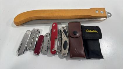 Lot Of Assorted Knives, Folding Pliers & Folding Saw