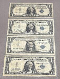 1957A U.S. Silver Certificate One Dollar Bills - Blue Seal, Multiple Serial Numbers