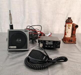 (1) Uniden CB Radio W/ Mic, Speaker & Antenna Base & (1) Bottle Jack