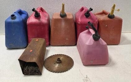 (1) 1/2 Box of Welding Rods (5) 4 Gallon Gas Cans (1) 5 Gallon Kerosene Can (1) 2.5 Gallon Gas Can (1) 10" Saw Blade