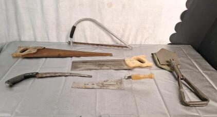 (5) Assorted Hand Saws & (1) Folding Shovel