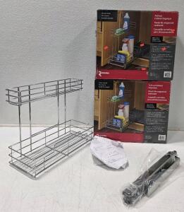 (2) Richelieu Pull Out Cabinet Organizer 9 inch wide x 18.5 Inch Deep Chrome **Like New** Boxes open