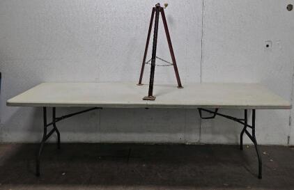 (1) Tripod Bumper Jack (1) 8ft x 31in. Plastic Folding Table