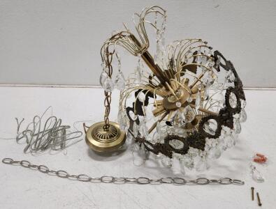 (1) Vintage Hollywood Regency Gold Fountain Waterfall Crystal Chandelier W/ Accessories