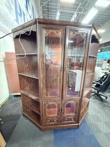 (1) Glass Display Case With Lights & Side Shelves- 30&rdquo;x18.5&rdquo;x76&rdquo;