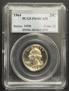 1964 Washington Quarter, PR68CAM, PCGS Certified, Series 39PR