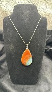 Dragon Veins Agate Stone Pendant W/ 925 Silver Necklace