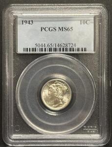 1943 Mercury Dime, PCGS MS65, Serial: 5044.65/14628724