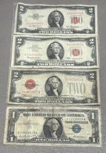1957 One Dollar Silver Certificate & 1953/1928 Two Dollar Notes Collection