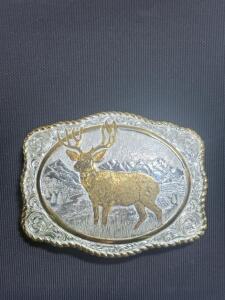 (1) Deer/Buck/Reindeer Belt Buckle-Heavy Silverplate on Jewelers Bronze by Crumrine