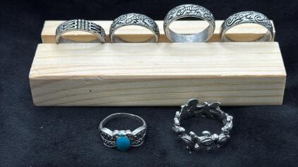 (6)Silver Toned PRECO Rings Sizes 6-8