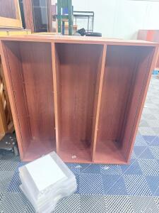 (1) Wooden Display Shelving With Plastic Shelves - 42&rdquo;x14&rdquo;x44.5&rdquo;