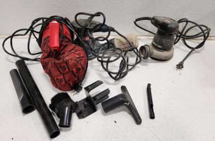 (1) Ryobi 5-inch Random Orbital Sander (1) Porter-Cable Random Orbital Sander (1) Dirt Devil Handheld Vacuum Cleaner
