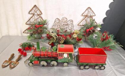 (1) Metal Christmas Train & Assorted Christmas Wall Decor