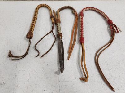 (3) Vintage Leather Cowboy Horse Whips