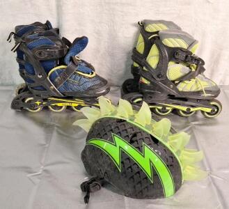 (2) Pairs Of Kids Rollerblades & (1) Helmet
