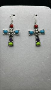 Rainbow Turquoise Tibetan Silver Earrings
