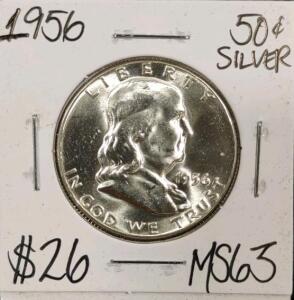 1956 MS63 Silver Mint State Franklin Half Dollar