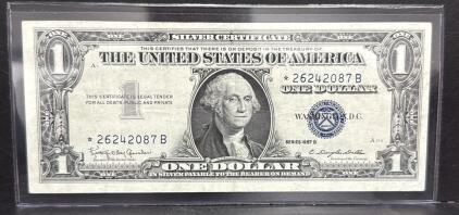 1957 B Series (Star Note) $1 Silver Certificate, Blue Seal, Serial 26242087B (Great Condition)