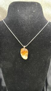 Citrine Pendant W/925 Silver Necklace