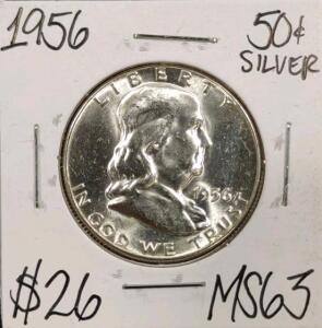 1956 MS63 Silver Mint State Franklin Half Dollar