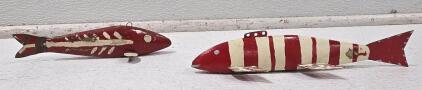(2) ** Folk Art** Vintage Handmade Wooden Fish Spearing Decoys, Historically used as lures for ice fishing or spearing, Considered a form of American folk art