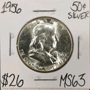 1956 MS63 Silver Mint State Franklin Half Dollar