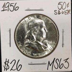 1956 MS63 Silver Mint State Franklin Half Dollar