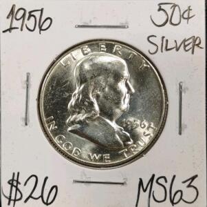 1956 MS63 Silver Mint State Franklin Half Dollar