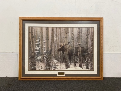 Large Moose Framed Print &ldquo;A Walk In The Woods&rdquo; By Stephen Lyman