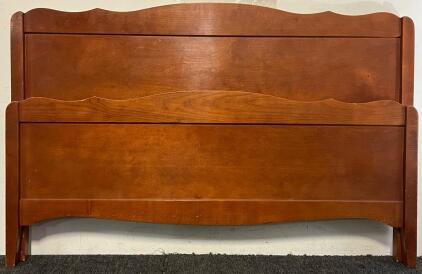 Vintage Full Size Wood Sleigh Bed Frame W/ Cherry Finish