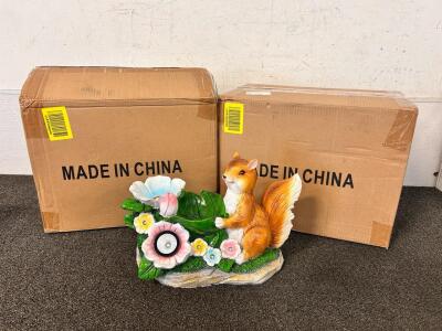 (2) Solar Powered Resin Squirrel Garden Statues