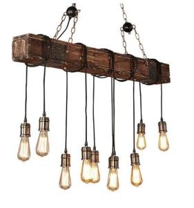 Rustic Farmhouse Chandeliers for Dining Room & Kitchen Island 10-Light Adjustable Wooden Pendant Lighting 43.3" Retro Ceiling Hanging Light for Bar & Pool Table