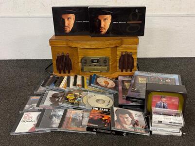 (1) Vintage Style-All-In-One Music Player, An Assortment Of 10 CDs Including (2) Garth Brooks Limited Edition Albums, Elvis Presley, And More
